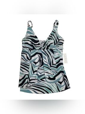 Beyond Control Printed Tankini Swim Top Blue Zebra Size 8 New NWT